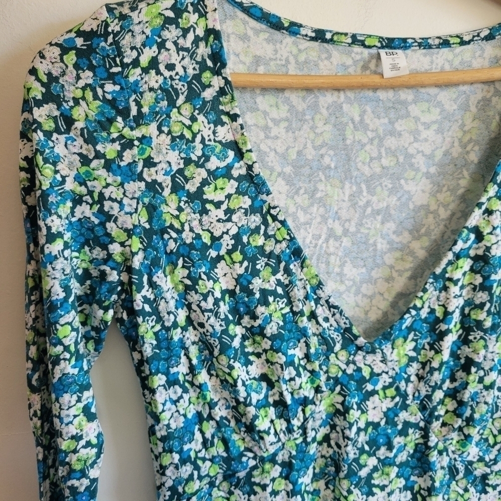 BP. Mini Dress Floral Blue Green Lightweight Long Sleeve Small S - Picture 9 of 9
